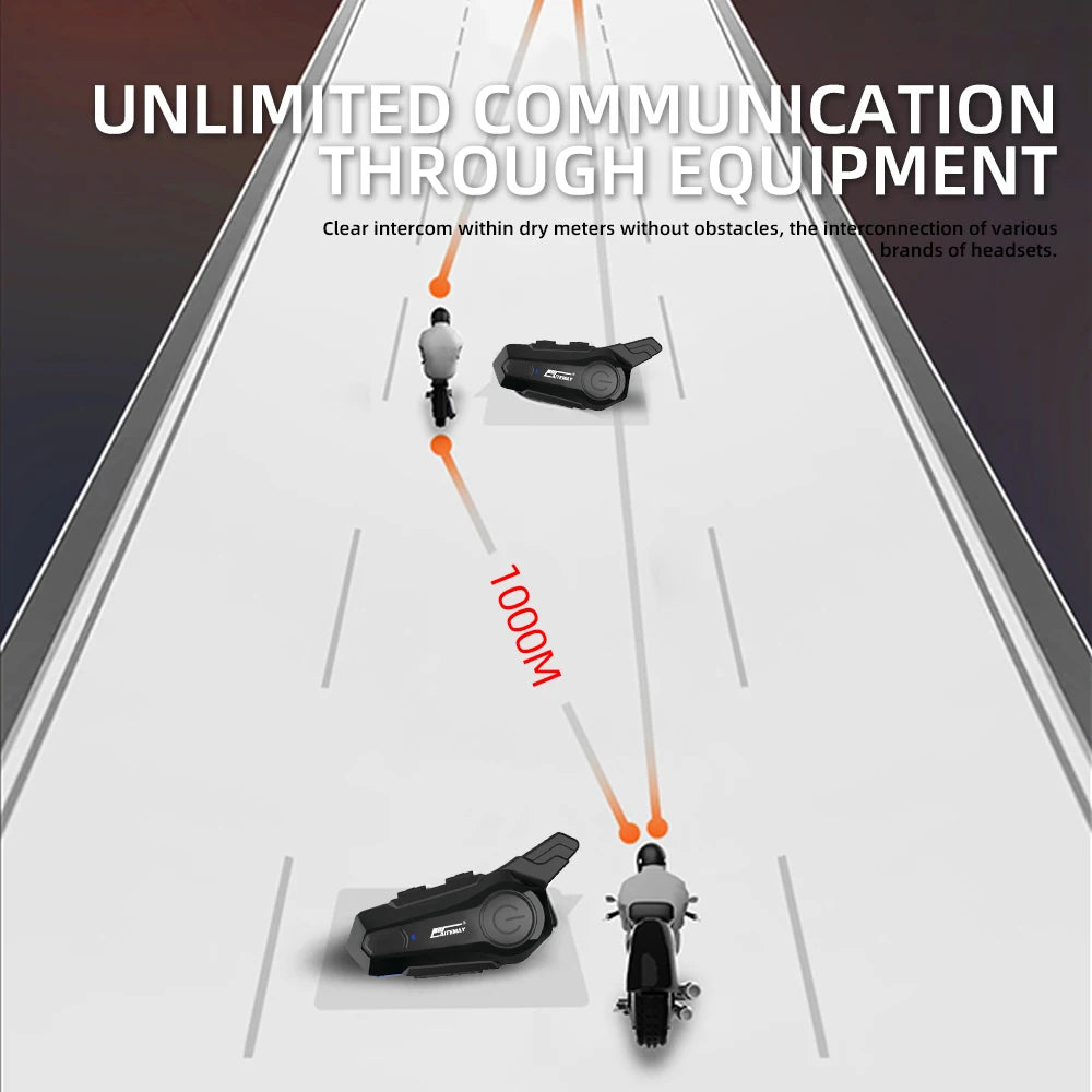 1/2Pcs Bluetooth Motorcycle Helmet Intercom Headset 1000M For 2 Rider